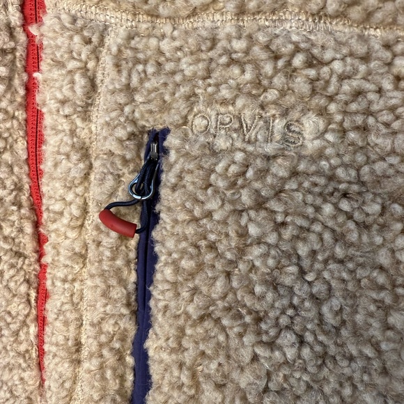 Orvis Men’s Sherpa Woven Contrast Vest Oatmeal Fleece - Large - Picture 3 of 7